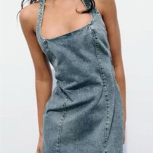 ZARA Denim Mini Halter Dress Medium NWT